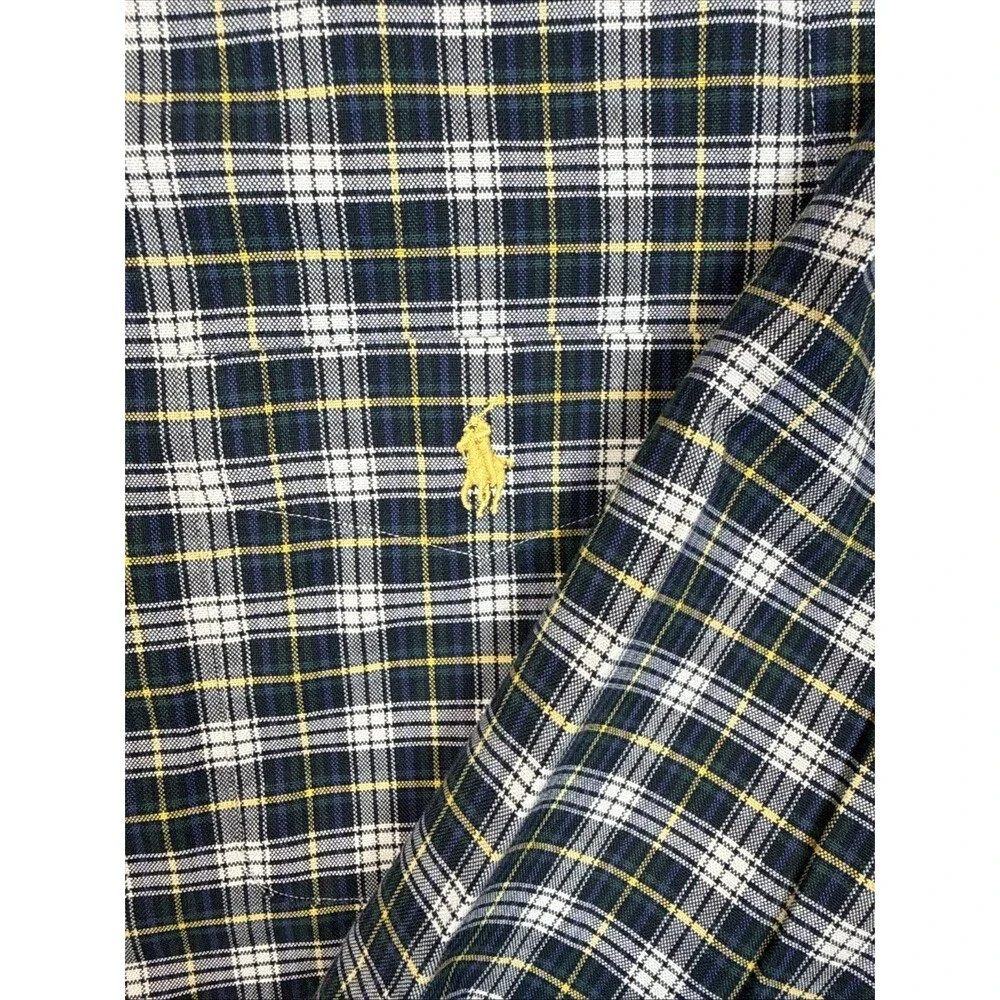 Ralph Lauren Classic Fit Gordon Tartan Plaid Shirt Small S Green Navy Yellow RL
